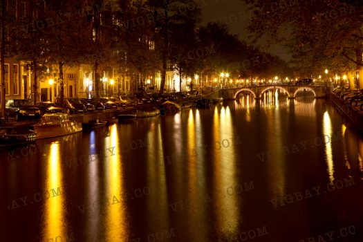 A Canal at night in the breathtaking City of Amsterdam.